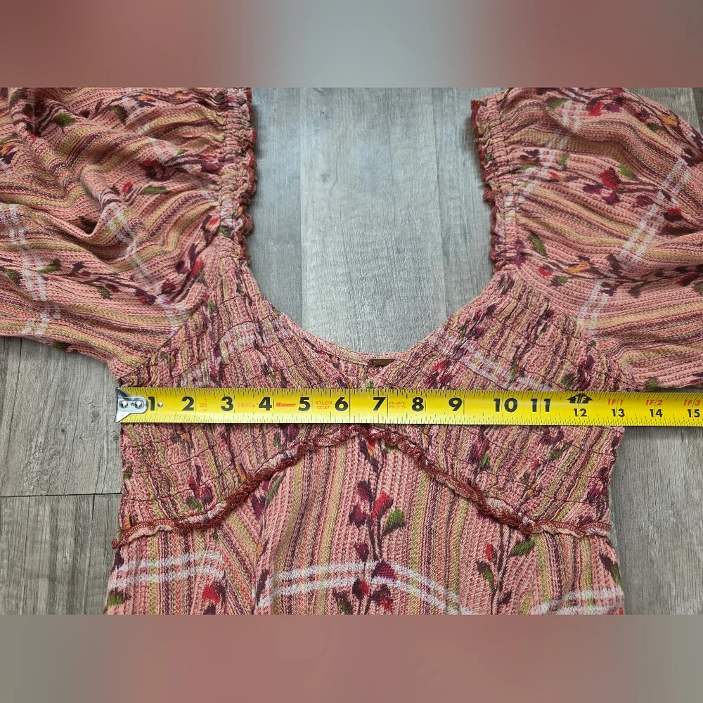 Free People Rust-Peach Floral Long Sleeve Mini Dress - Picture 9 of 15